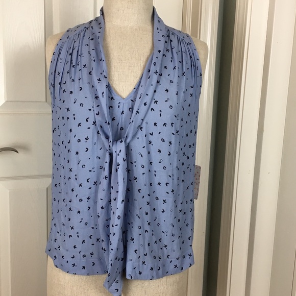 NWT Free People Blue Print Tie Hi Lo Top Sz XS - Picture 4 of 6